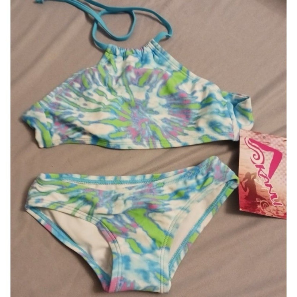 NEW Kanu Surf Toddler Girl Blue Tie Dye 2pc Halter Swimsuit, 2T